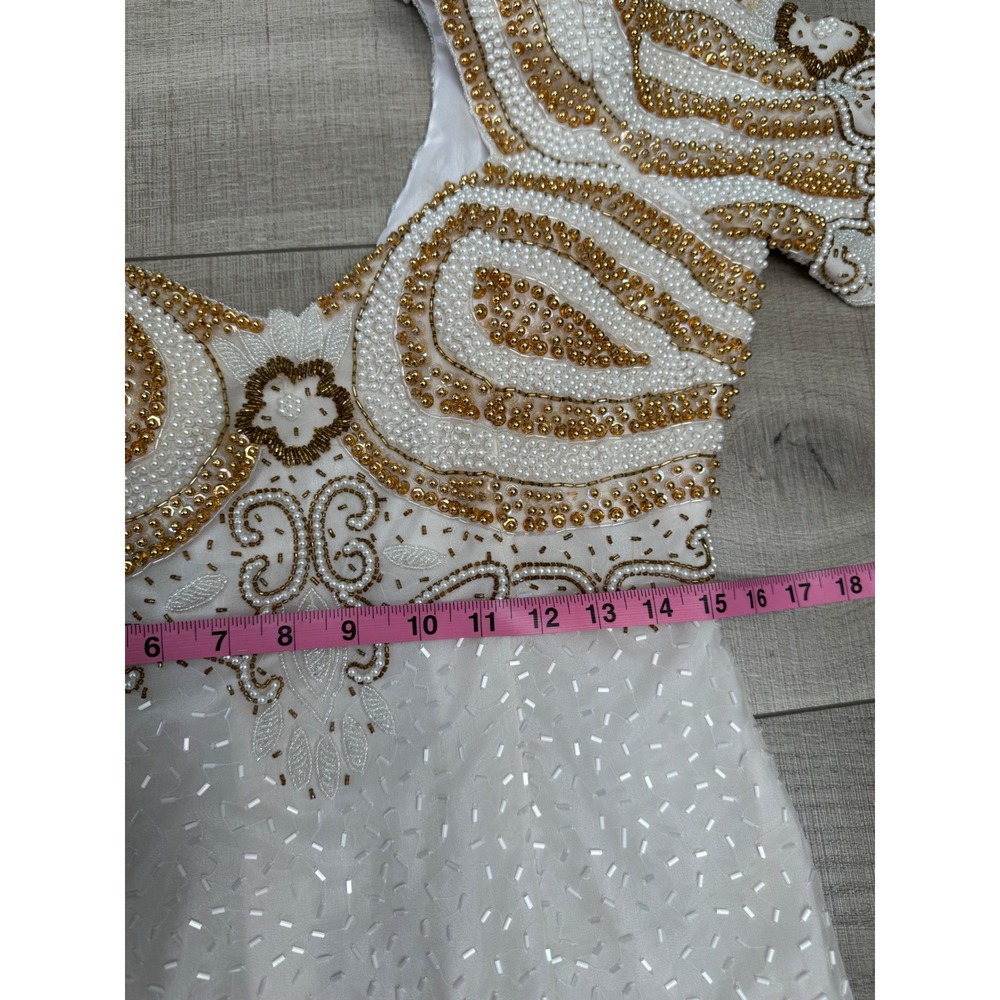 Vintage Jagswear 100% Pure Silk Beaded Pearl Evening Gown Open Back Dress Size L - Picture 9 of 11